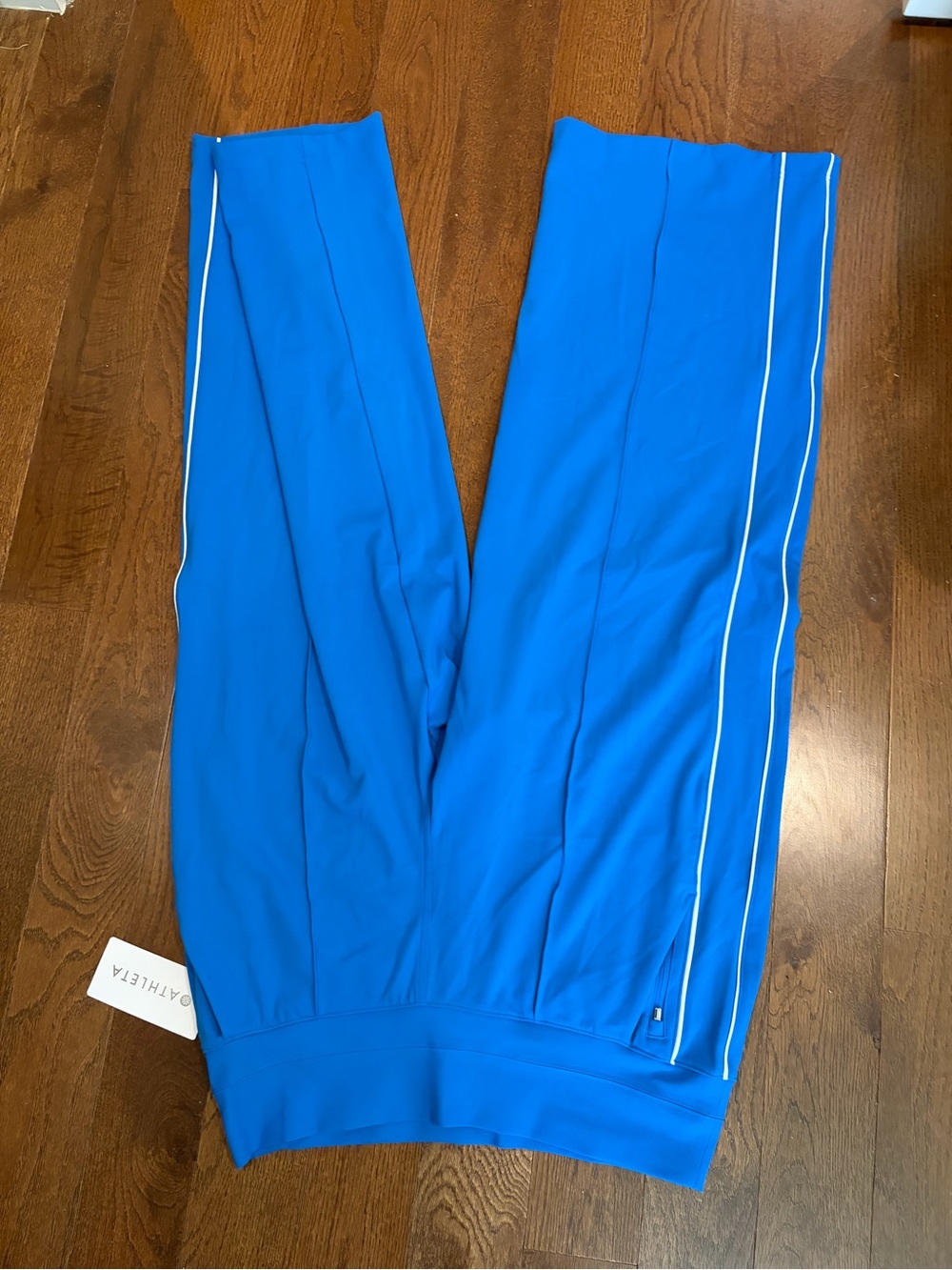 Athleta Electric Blue Wide-Leg Track Joggers with White Piping